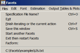 Facets Files menu
