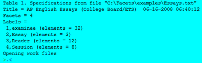 Facets Table 1 screen output